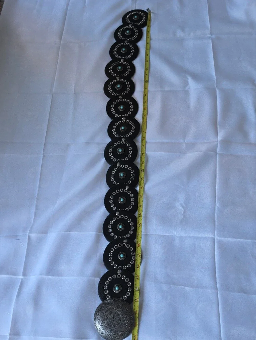Black Concho Belt with Turquoise Accents
